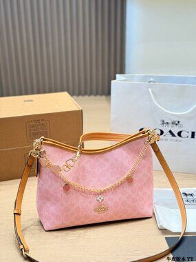 Coach Pink Signature Hobo Bag with Strawberry Charm Chain